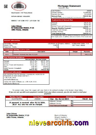 Albania Bank of Albania mortgage statement